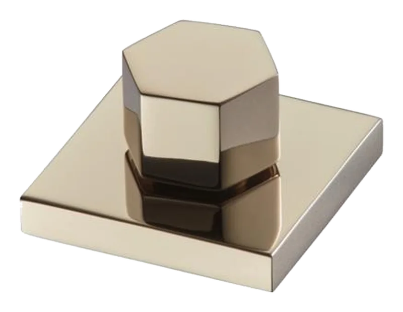 Hexagonal knob on a square rose, polished nickel